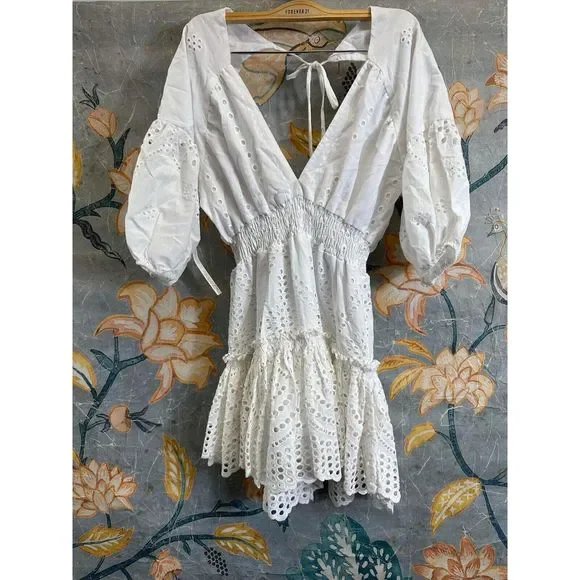 New MISA SEVEN DRESS IN COTTON EYELET MIX Size XS